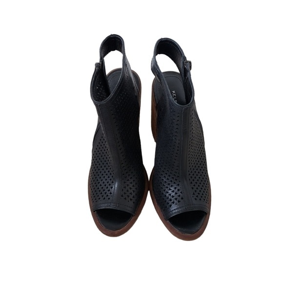 Kelsi Dagger Boho Black Leather Open Toe Perforated Ankle Bootie - Picture 5 of 6